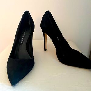 Black suede pumps